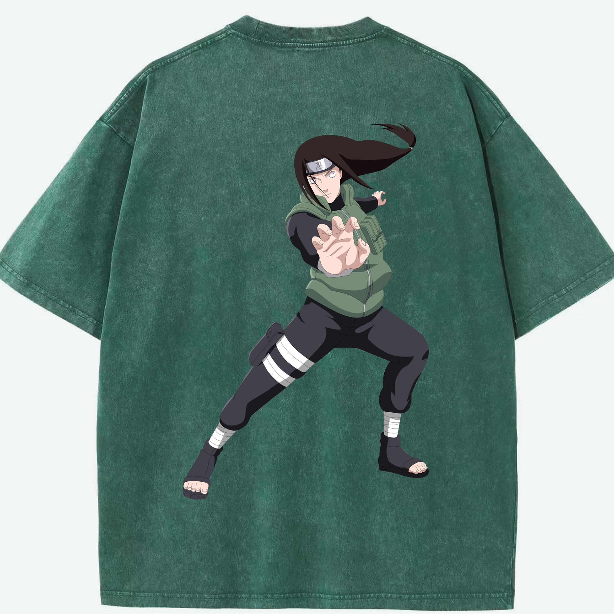 （画像用） NARUTO -ナルト- 日向ネジ Hyūga Neji 綿100% ヴィンテージ風 半袖Tシャツ（背面プリント）